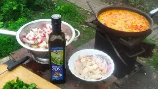 Меню на выходные. Паэлья по-дачному на костре. paella
