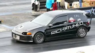 Rich-Tuned Honda Civic Hatchback Drag Racing 10.39 Second Pass At Pacific Raceways Kent WA