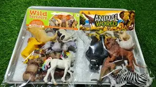 ASMR  6:20 Minutes Satisfying Unboxing Animal Toys,  Cow Giraffe Elephant Tiger Panda Rhinoceros