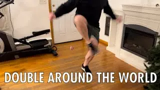 Learning Double around the world with a hacky sack. New footbag trick
