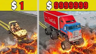 $1 vs $1,000,000丨Cars VS Stairs VS Roller Coaster Bridge  #100 - BeamNG.Drive Challenge