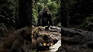 🦍 Brave Gorilla & Monkey Rider 🐒 vs Giant Crocodile 🐊 | African |🔥 #ytshorts #action #wildlife #2026