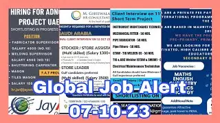 Current jobs for Gulf Countries. Global Job Alert 07-10-23 #gulfjobs #vacancy #dubai #saudiarabia