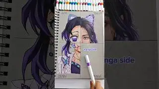 Drawing SHINOBU KOCHO in 4diff styles/#drawing#shorts#demonslayer#shinobu#shinobukocho #animedrawing