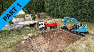 Building a house RC - Part 1, underground digging and concreting. [Kobelco, Mixer pump truck, ... ]