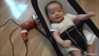 Power drill + baby = autorocker - Baby Benjamin at 2 months old