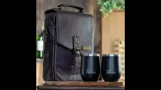 Tilvini Leather Wine Bag & Tumblers. Insulated Wine Cooler Bag. Genuine Leather Wine Gift Bag
