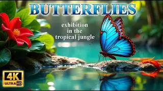 Exotic butterflies - Living Gemstones in exhibition in the tropical jungle 4K