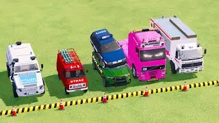 TRANSPORTING POLICE CARS, AMBULANCE, FIRE TRUCK, COLORFUL CARS WITH TRUCK , TRAIN - FARMING FS22