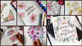 Watercolor Cards Painting Ideas for Beginners ( Part-1) | Doodle Flowers | Watercolor Calligraphy
