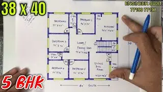 5 BEDROOM घर का नक्शा | 38 x 40 घर का नक्शा | 38x40 HOUSE PLAN | 38X40 MAKAN KA NAKSHA 🏡🏡🏡