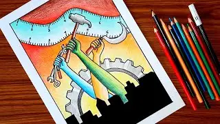 International Workers Day Drawing | Labor Day Poster Drawing For Beginners | 1st May drawing |