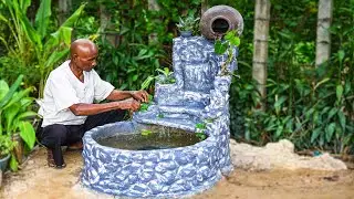 Design Outdoor water Fountain | Creative Aquarium with Cement brick and old Jar | PB Craft IDEAS