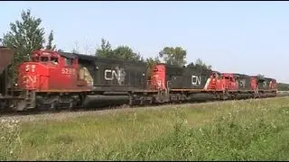 CN Train Spotting: OVERPOWERED!!! | 4 EMD Locomotives Lead 17 Car 506 East 4/7 8/27/12