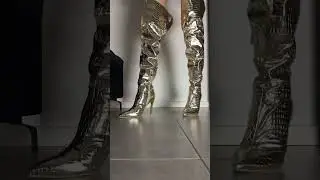 Gold Croc Print High Heel Boots Try On &ndash; Metallic Stiletto Style #heels #highheels