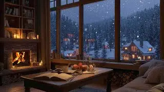 Warm Fireplace & Soft Piano | Relaxing Holiday Ambience with Snowfall