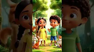 happy children play with forest animals like rabbits,#animation #happykids #forest #funny #disney