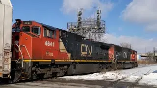 BC Rail Dash 9 on CN Train 509 in London.  February 20, 2021