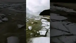 Cinematic FPV Flight Over Frozen River With Large Ice Floes