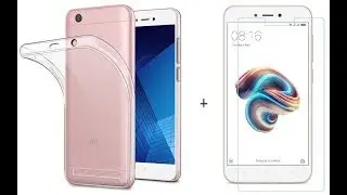 Back Cover Transparent Soft Silicon Case & Tempered Glass For Redmi 5A