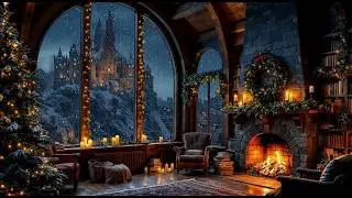 Cozy Winter Castle Ambience ❄️ Warm Fireplace & Calm Snow (Relaxing White Noise)