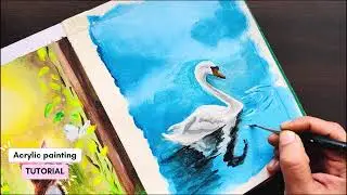Easy Acrylic Painting Tutorial |Beautiful Swan in Blue Water|Acrylic Painting Tutorial for Beginners