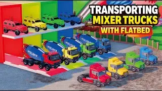 TRANSPORTING ALL COLORFUL POLIMYX MIXER TRUCKS WITH FLATBED TRAILER ARMORED CARS, SCANIA T&T SERIES