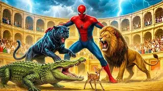 SPIDER-MAN & BLACK PANTHER SAVE A TERRIFIED DEER FAWN FROM 4 DEADLY BEASTS!