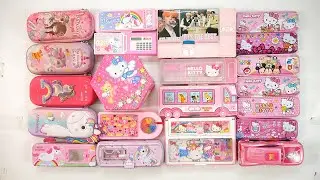 cute unicorn stationery collection ✏️ geometry, hello kitty, pencil box, sharpener, eraser, pouch 