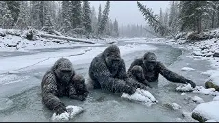 Семья горилл оказалась в ловушке подо льдом 😢 Трагедия дикой природы в замерзшей местности #горил...