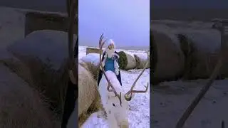 snow❄ girl with rain deer 🦌 | cute 😍 video 💝 | cheep thrills 🎵 bgm | full screen status 💟  #shorts