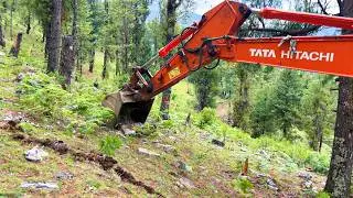 Expert Operator Cutting a Dangerous Steep Mountain for Narrow Hilly Road Construction Rp-4
