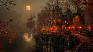 Misty Gothic Castle Under the Full Moon | Gothic Autumn & Night Rain | Dark Academia Study Playlist