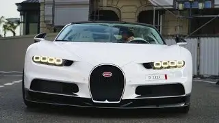 White/Black Bugatti Chiron -  Start up and Driving in Monaco