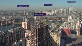A panoramic view of the Royal Docks