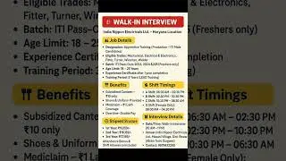 India Nippon Electrical Limited Jobs | Nippon Company Requirement | Iti Job Tak
