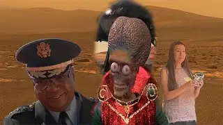 mars attack scene with alien woman (aliens visit earth)
