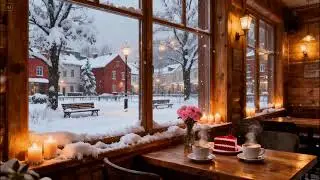 Snowy Street Winter Jazz Café ✨ Cozy Coffee Shop Ambience for Study, Focus & Holiday Relaxation