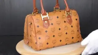 ilovekawaii C02166 - MCM Cognac Visetos PVC / Brown Leather Hand Bag 25