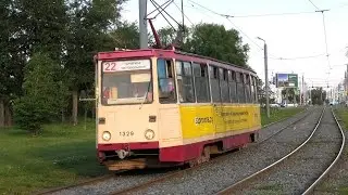 Трамваи 71-605 (КТМ-5М3) №1329 маршрут 22 и 71-628-01 №0074 маршрут 18 на ост. 