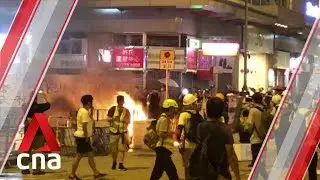 Hong Kong protesters start fire near Mong Kok police station