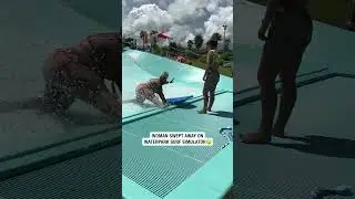Woman swept away on waterpark surf simulator 🌊 (🎥: ViralHog/Kourtknie AmilliDreem)