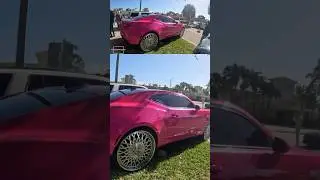 Chevy Camaro on 28&rdquo; Forgiato Rims in Stunning Red-Pink Color | Cars & Coffee Boca Raton