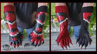 [For Sale] Red and Black Reversed Dragon Gauntlets - Knitted Scalemail Sleeves - JayeCreations