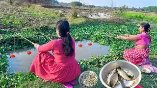 Unique Hook Fishing Video🎣🎣|| Two Beautiful lady fishing in canal with hook #experiment_fishing