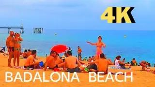 Walking at Badalona's Beach 🌊🌴🤩☀️(Barcelona Province), Spain 🇪🇸, 4K, summer, tourism, travel