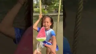 Catching watermelon lollipop is not easy task 😂