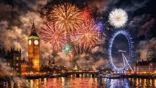 Happy New Year London - New Year fireworks London - Background video - Big Ben - AI - 4k