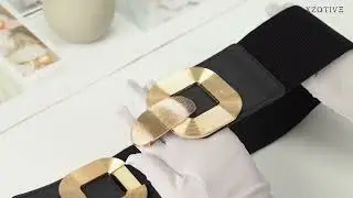 XZQTIVE Fashion Women Wide Elastic Stretchy Waist Belts for Dress with Gold Buckle