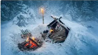 3 Days Survival in -13&deg;c Snowstorm🌨️ No Tent No Sleeping Bag || Winter Bushcraft Camping 🏕️